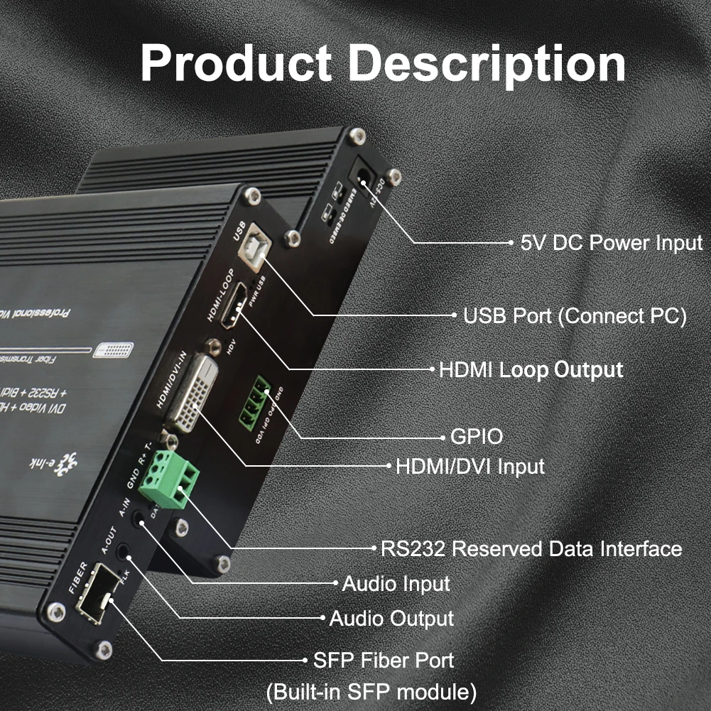 1080P DVI KVM Fiber Optic Transceiver With Bidirectional Audio RS232 GPIO HDMI Loop USB DVI Extender LC 20Km