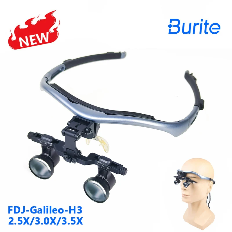 

Burite New 2,5/3,0/3,5X galileo Design Prism Лупы Стоматологические ЛОР-хирургические IPD Индивидуальные увеличительные очки Стиль ношения на лбу