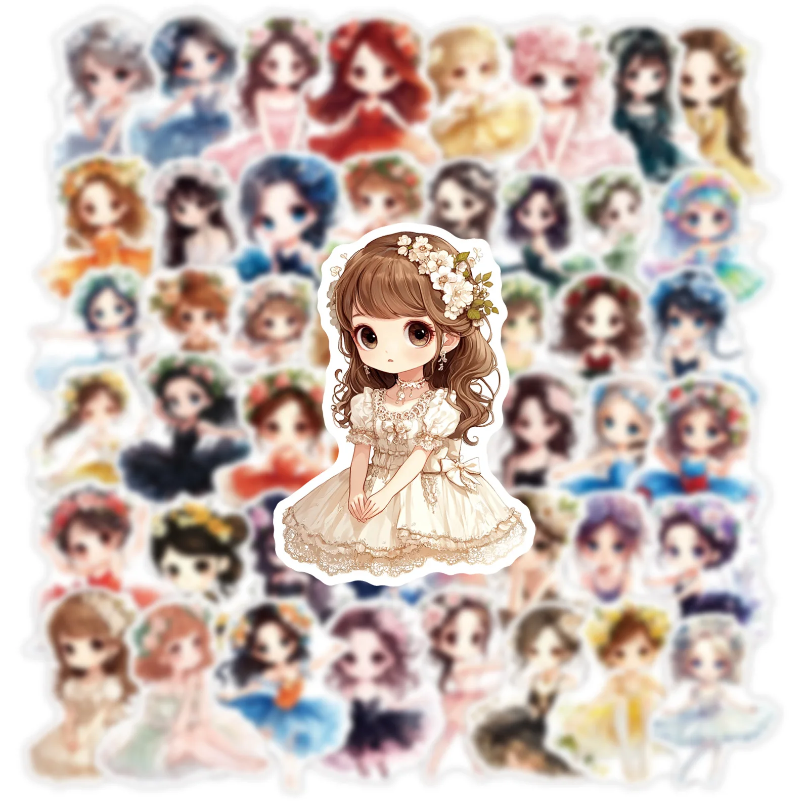 50개 발레 소녀 스티커 귀여운 소녀 스티커 만화 춤 그래피티 데칼 DIY 방수 장식 노트북 다이어리 스크랩북