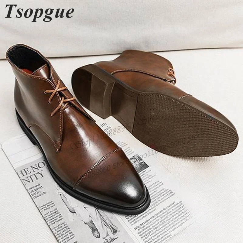 

Simple Brown Leather Cross-Tied Shoes For Men Men's Pumps High Quality Runway Business Casual Party Shoes 2023 Zapatillas Mujer