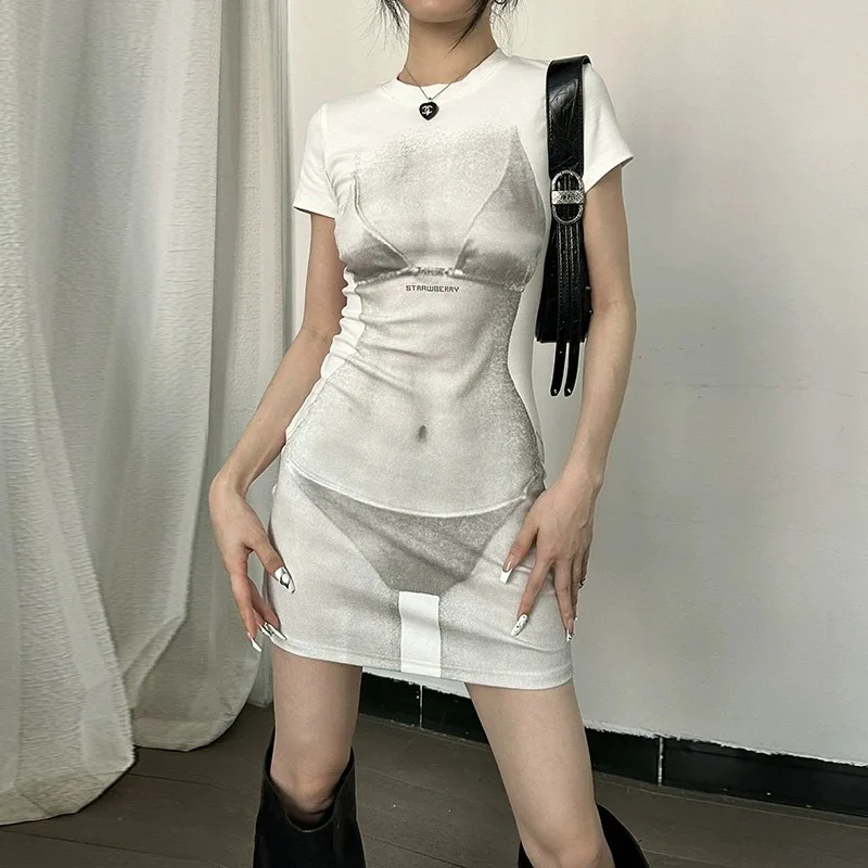 

Women's Slim-FIt Dress, Body Print Dress, Cartoon Print Design, 2025