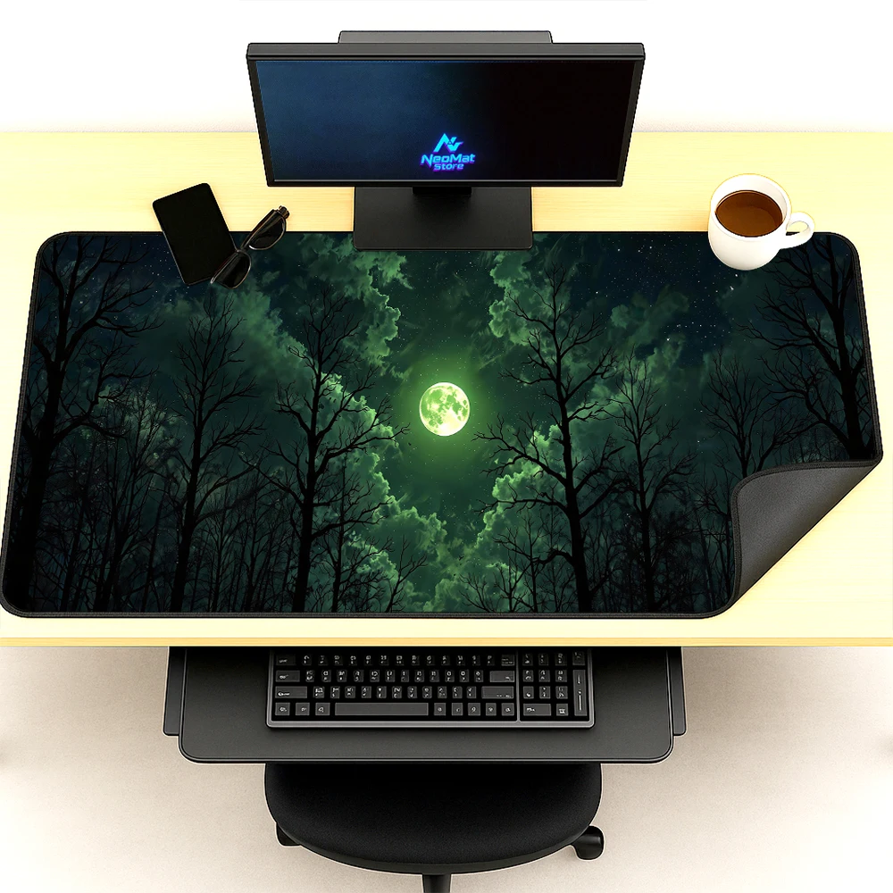 Gothic Forest Desk Pad Keyboard Mat Large Keyboard Mat Full 140x60 Mousepad Mousemat Playmat Green Night Moon Deskmat Desk