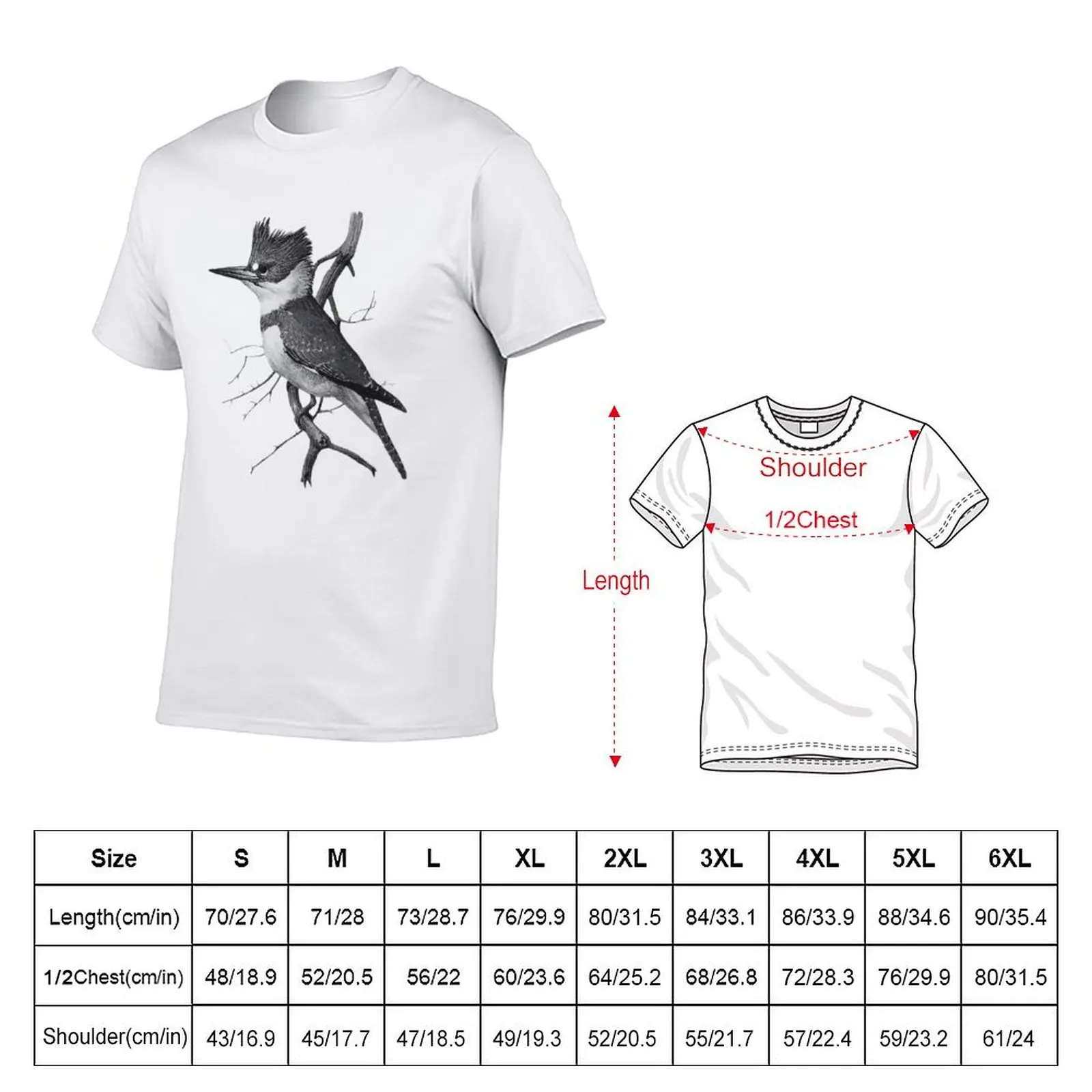 Black And White Belted Kingfisher T-Shirt Lightweight Cooling Short Sleeve Tee