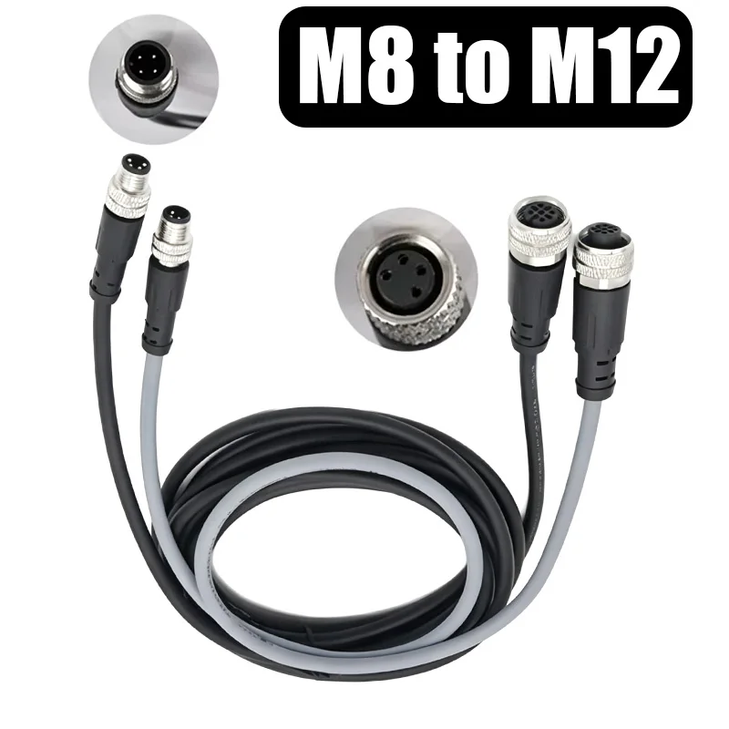 M12 to M8 4Pin Sensor Connector Cable Extension Line Male to Female Aviation Plug Waterproof Wire 3Pin M12 to M8 Dual Head Cord