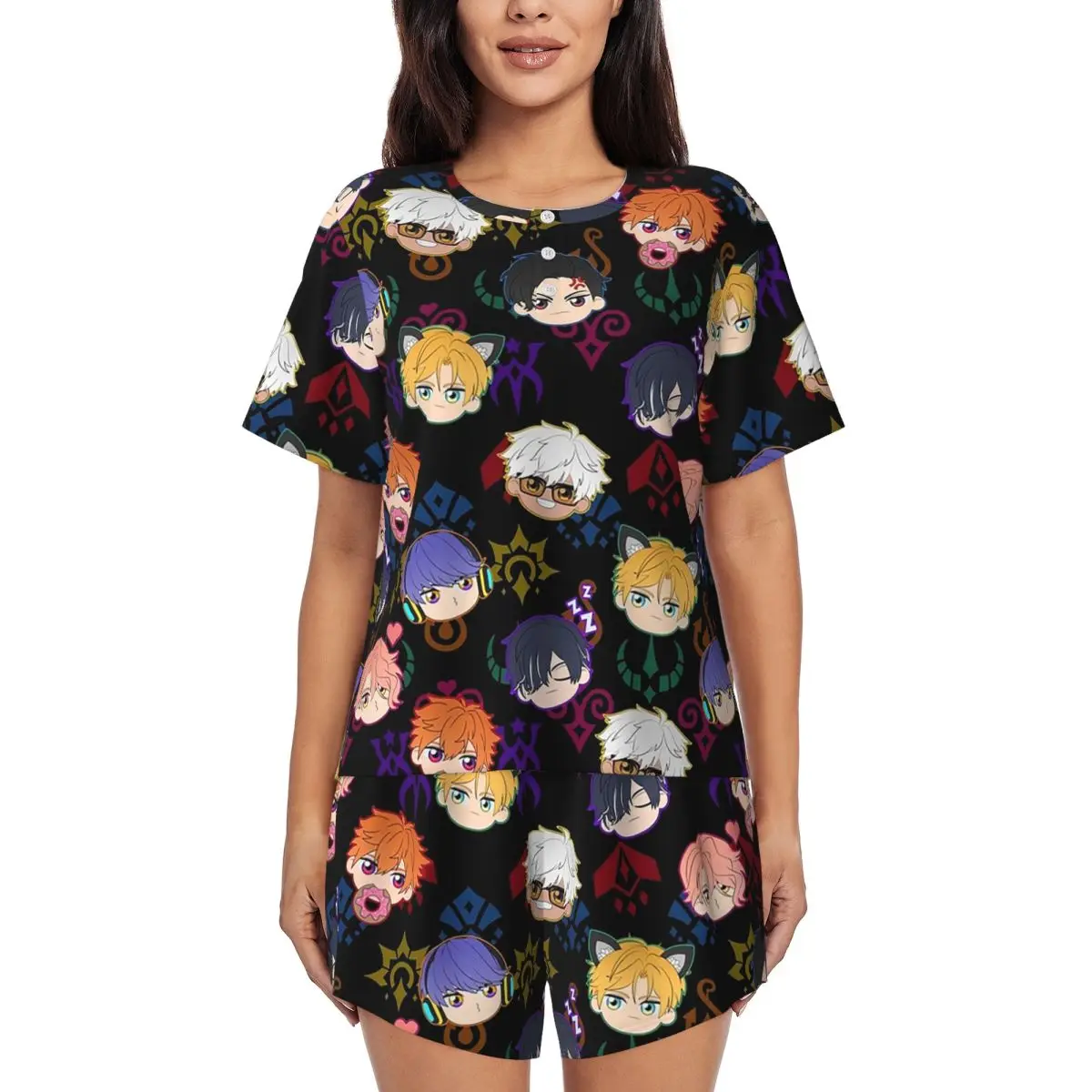 

Obey Me - ночная рубашка с круглым вырезом и короткими рукавами с рисунком Demon Brothers, женская свободная пижама с короткими брюками