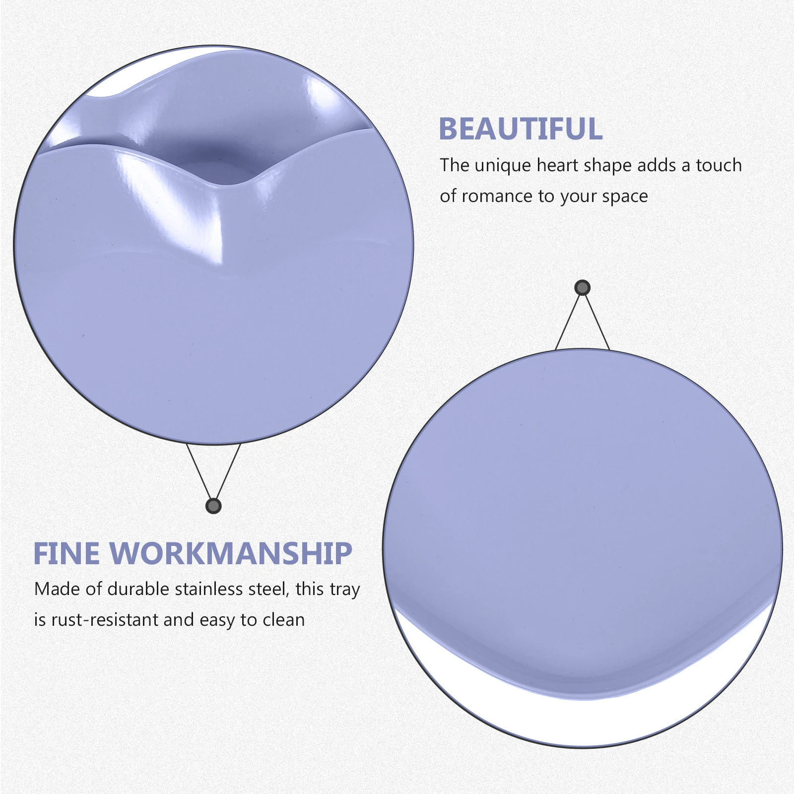 

2Pcs Heart Shaped Jewelry Tray Compact Stainless Steel Rust Resistant Jewelry Dish Display Plate for Dresser Table