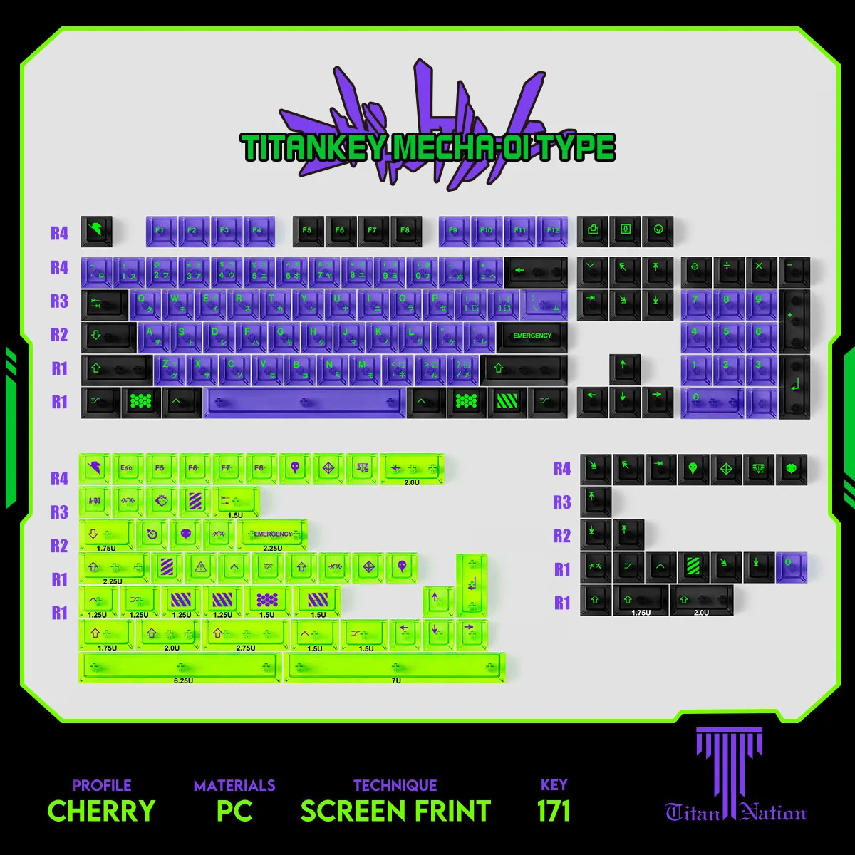 Titan Natie Mecha-01 Keycap 171 Toetsen Transparant 152Key Ondoorzichtige PBT Keycaps Caps Voor Toetsenbord Pc Accessoires Gaming Keycaps Gift