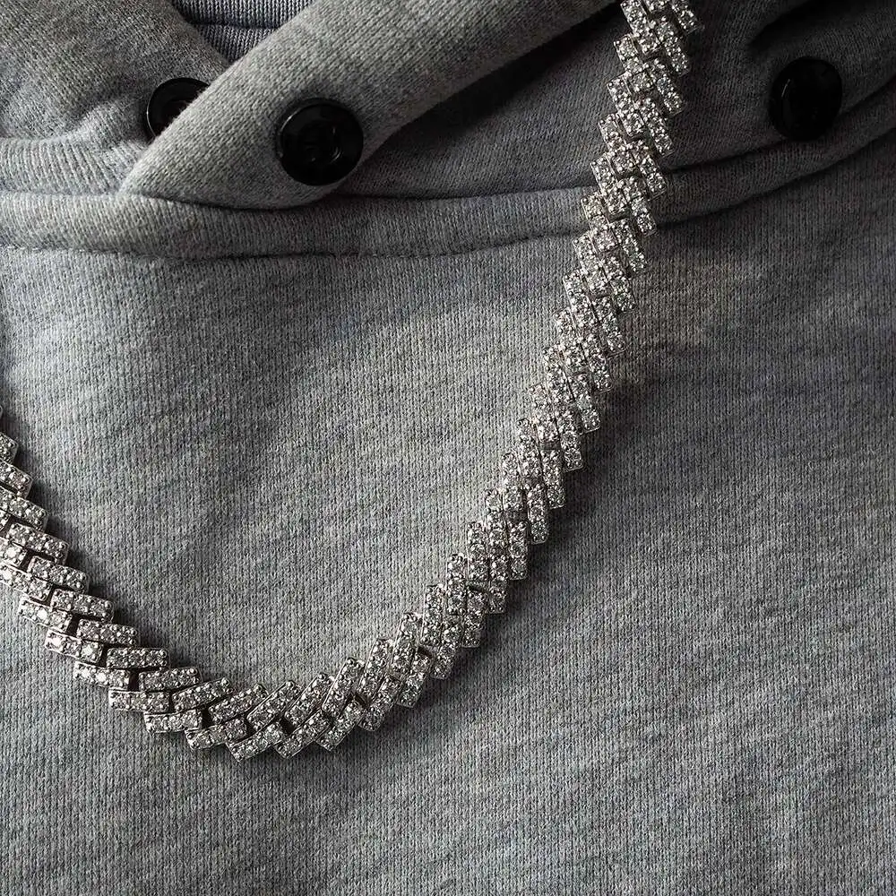 Luxury 10mm Hip Hop S925 Silver Jewelry Iced Out Necklace Moissanite Diamond Cuban Chains.