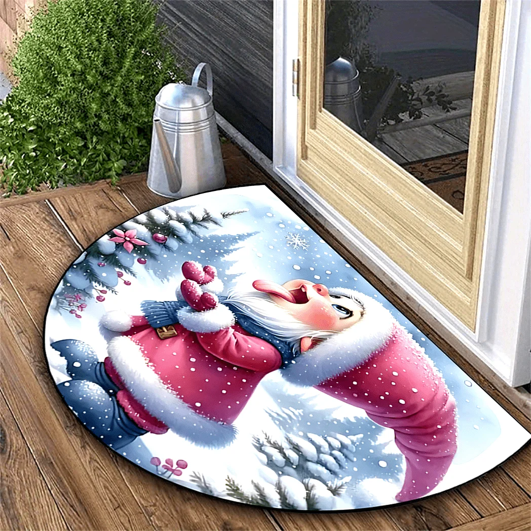 Knitted Hat Scarf Snowman Gift Box Warm Light Tree Doormat for Front Entry Balcony Backyard Indoor Seasonal Non Slip rug