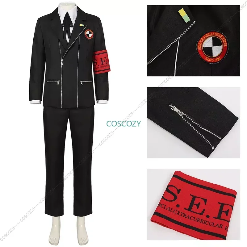 New Game P3 Makoto Yuki Cosplay Costume Wig Gekkoukan High School Uniform Embroidery Black Suit Pants Shirt Daily Wearing Gifts