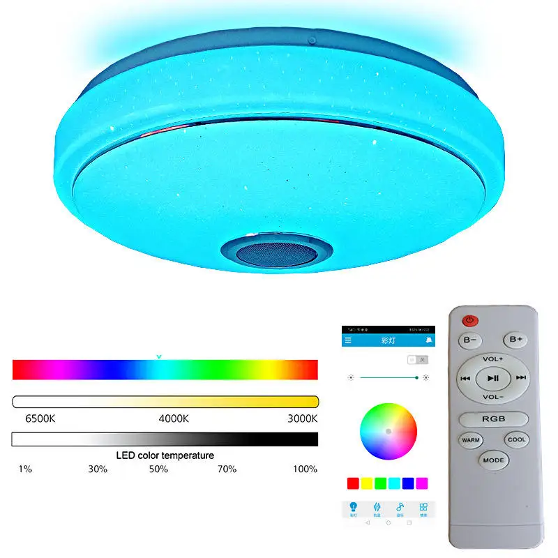 Bedroom Music Ceiling Light Intelligent Bluetooth LED Mobile App Control RGB Dimmable Color Change Living Room Restaurant