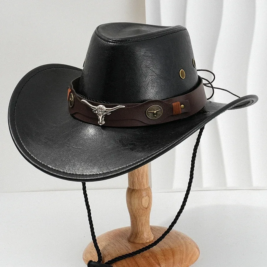 2026 New 1 Pc Unisex Vintage Faux Leather Western Cowboy Hat Outdoor Gentleman Cowgirl Jazz Cap Sombrero Hombre