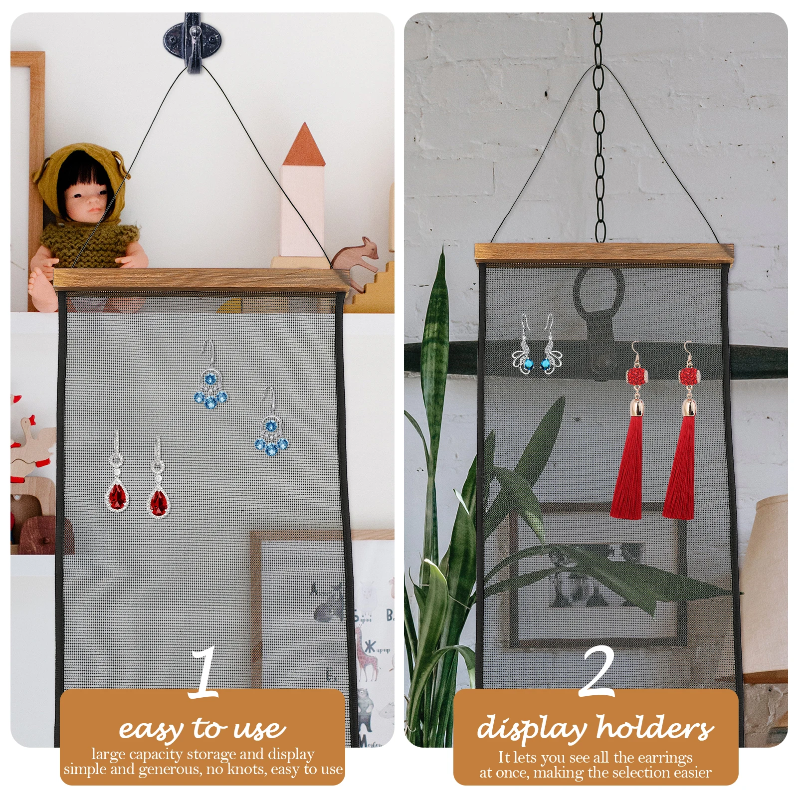 

Jewelry ganizer Hanger St Light Brown Net Earring Hanging Rack Travel Wood Cloth Wall Storage Jewelry Storage Racks Display
