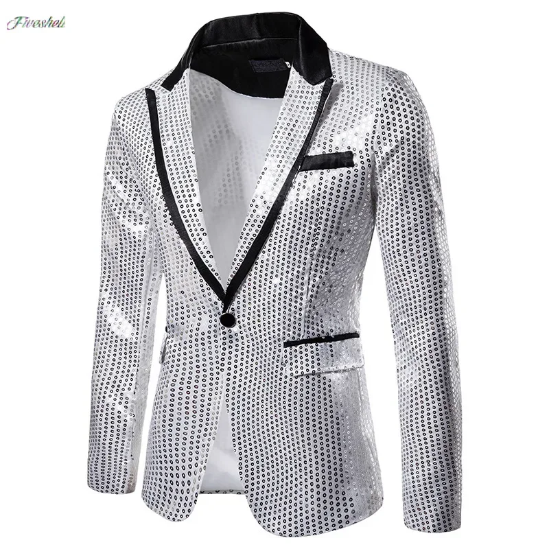 Mens Purity Sequins Trending Jacket Slim Fit Single Button Blazer DJ Nightclub Cosplay Prom Suit Male Stage Singer Costume Homme