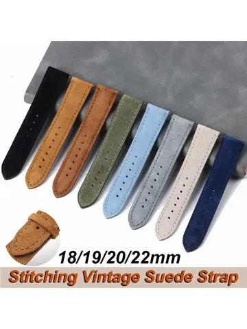 18mm 19mm 20mm 22mm Vintage Suede Cowhide Watch Strap Handmade Watch Band Gray Brown Green Quick Release Bracelet for Men Women