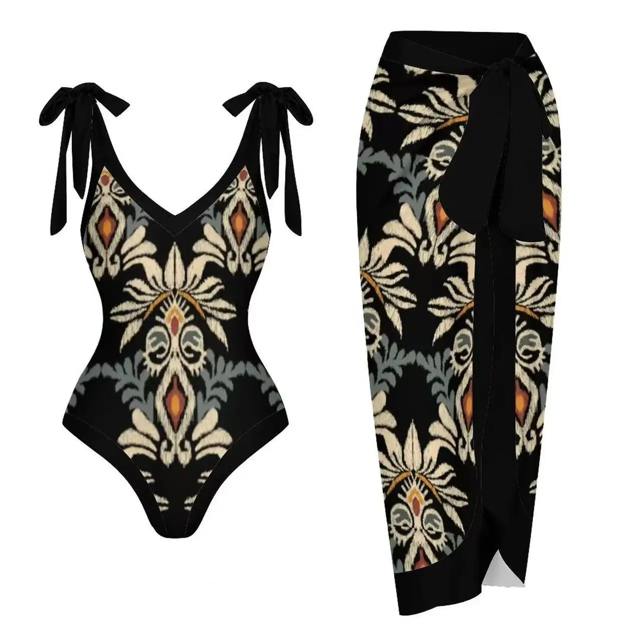 

New two-piece one-piece gauze skirt swimsuit multi-color printed conservative sunscreen swimsuit