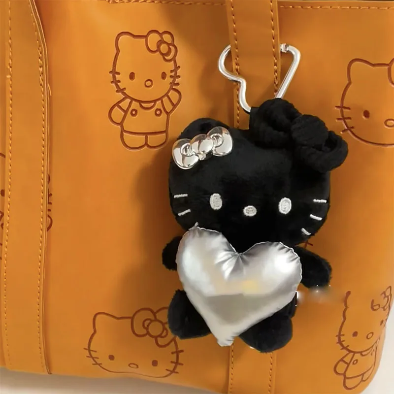 Kawaii Sanrio Black Skin Hello Kitty Sweet Cool Bag Pendant Plush Toys Cute Cartoon Doll Love Keychain Accessories Birthday Gift