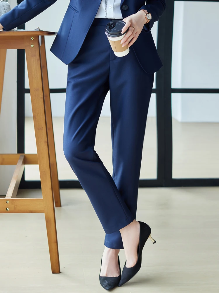 

Брюки приталенного кроя темно-синего цвета, весенне-летние, легкие, прямые, с эластичной талией, профессиональные офисные рабочие брюки