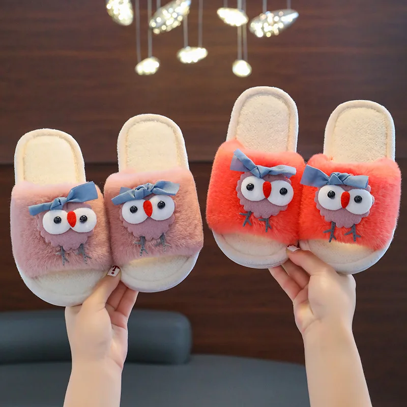 Pantuflas Child Slippers Indoor Warm Cotton Shoes Cartoon Rabbit Home Shoes Kids Non-slip Soft Sole Slides Cute Plush Girls Shoe