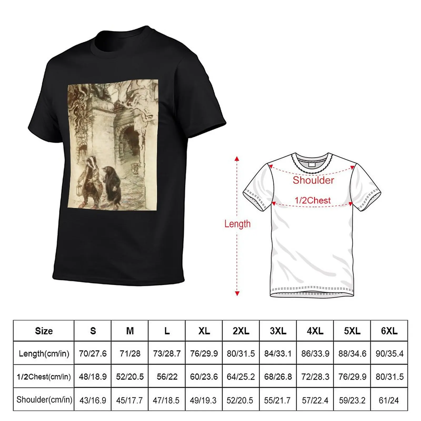 Badger and Mole Wind in the Willows illustration - Arthur Rackham T-Shirt anime clothes boys whites men clothing