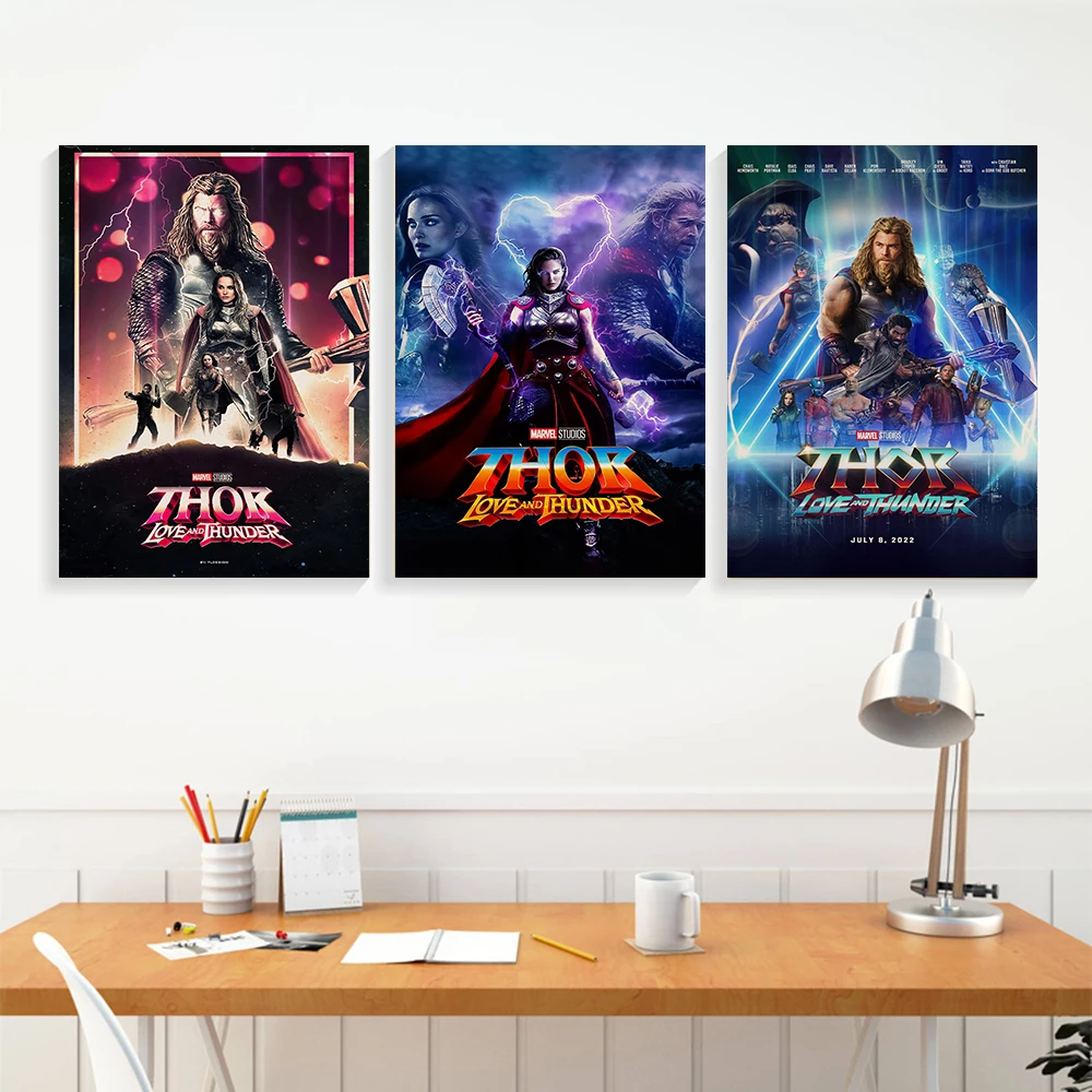 Disney Superhero Thor Love And Thunder Movie Poster Avengers Mjolnir Abstract Canvas Painting Wall Art Living Room Home Decor