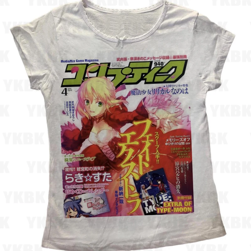アニメファッショントップス Y2k 夏かわいい Tシャツ漫画プリントハイストリートゴシック通勤ラウンドネックスリーブ半袖 Tシャツ