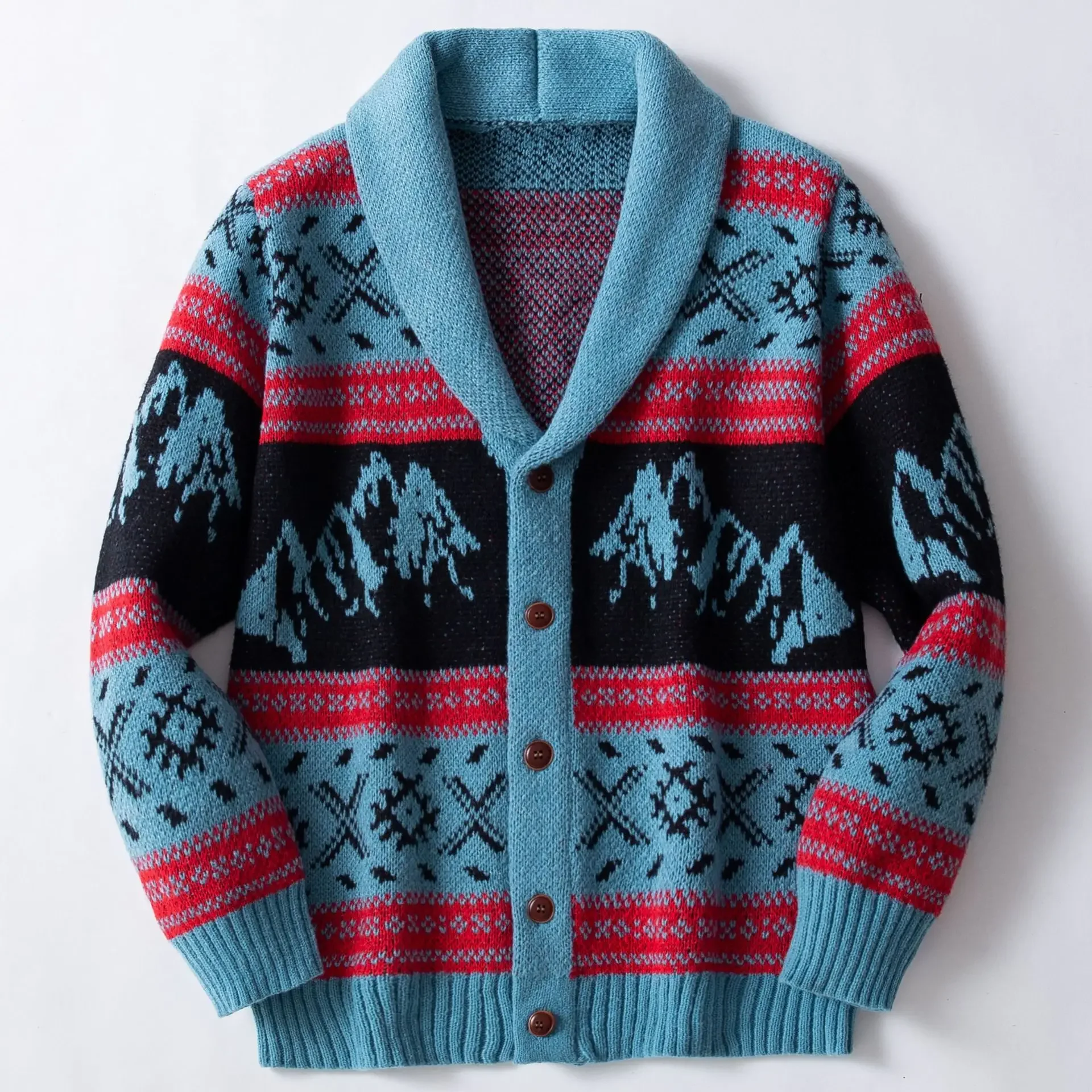 Новый мужской повседневный свитер, осенне-зимний вязаный кардиган с воротником с лацканами, жаккардовый свитер с длинными рукавами, куртка, одежда Мужской свитер