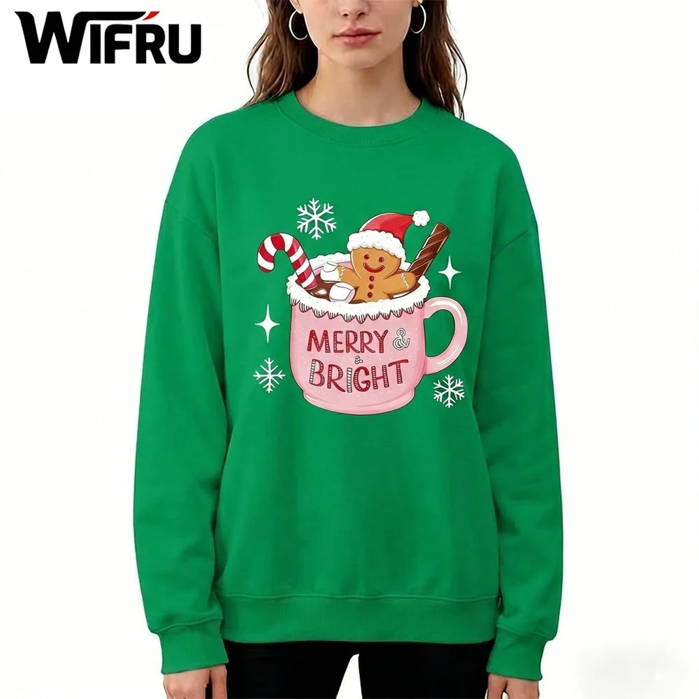 

Funny Christmas Gingerbread Mug Print Sweatshirt Women's Round Neck Pullover New Autumn And Winter Party Casual Women's Clothing