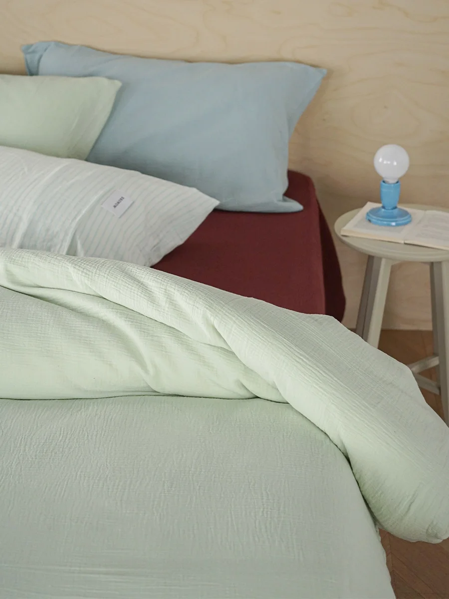 

Двухслойный хлопковый комплект постельного белья Zwow с эффектом помятости, красно-зеленый, в стиле середины века, четыре предмета