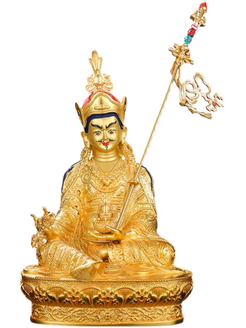 30CM 5A GOOD wholesale Buddhism supplies Temple buddha statue Padmasambhava all-powerful Gold plating copper