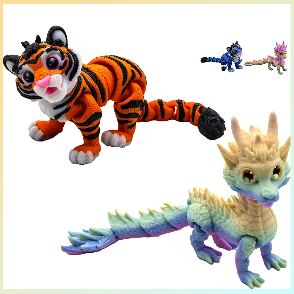 3D Printed Toys Tigers Dragon Figures Multi-joint Model Ornament Decorations Relieving Desktop Novelty Creativity Kids Gifts