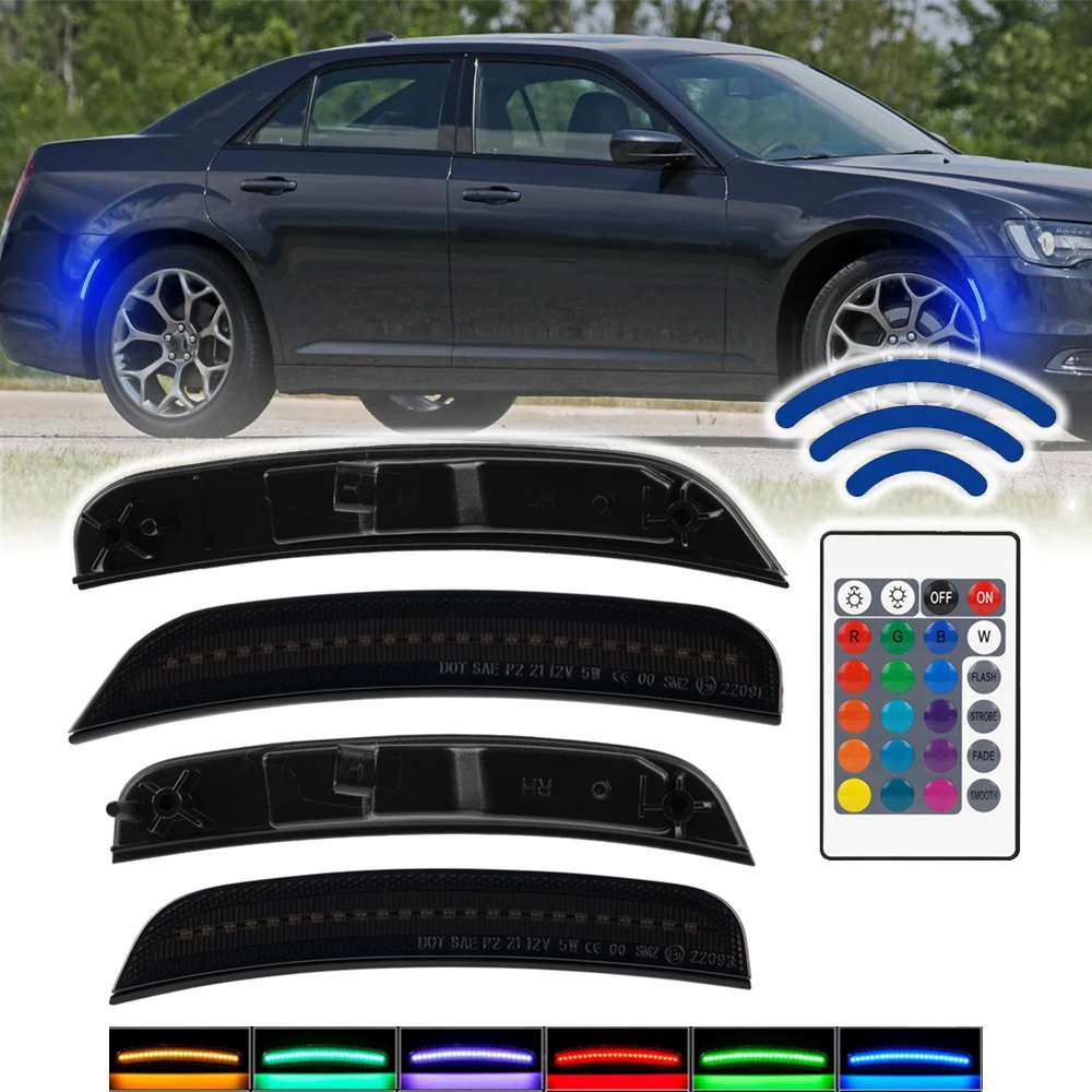 

Для Chrysler 300 2015-2023: Передние боковые габаритные огни с RGB LED подсветкой и затемненными линзами (для бампера)
