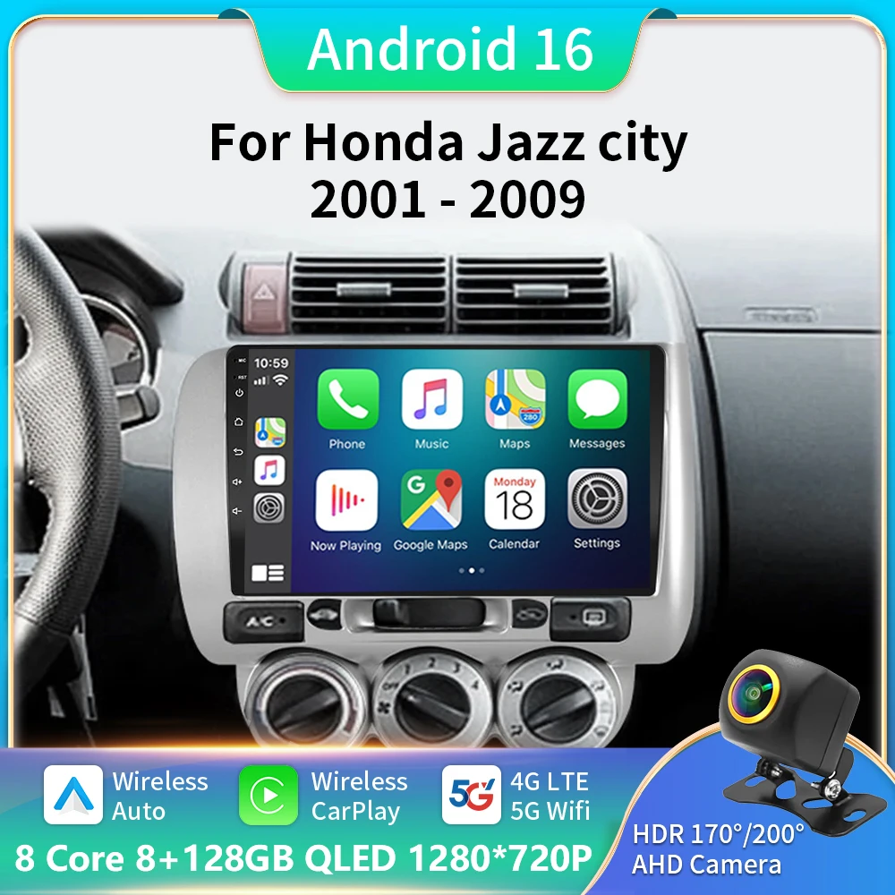 

For Honda Fit Jazz City 2002-2007 Car Radio Android 16 Carplay Navigation GPS Stereo Head Unit Android Auto No 2din DVD Wifi 5G