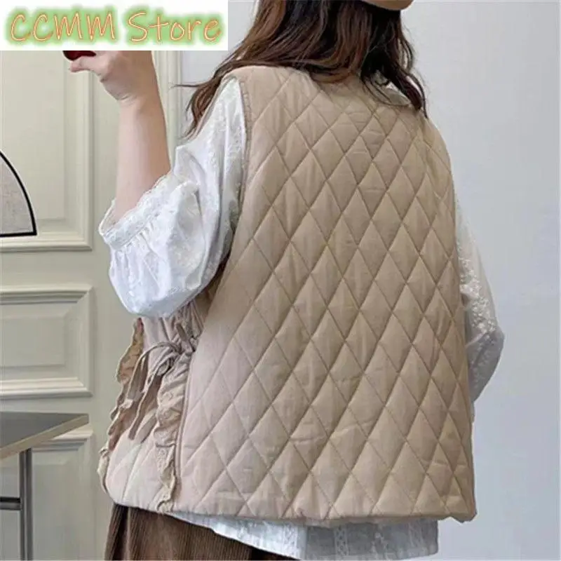 Fashion Versatile Parkas Vests Female Loose Round neck Casual Sleeveless Coat Women Thin Down cotton Vest Coats