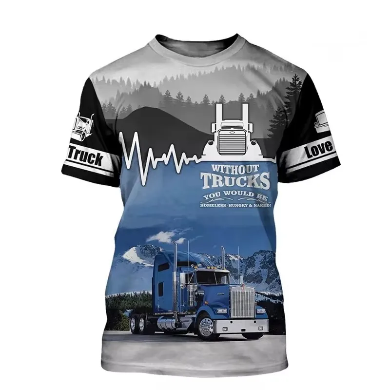 Summer fashion new men\'s printed T-shirt truck pattern round neck casual plus size comfortable short sleeved top popular men\'s T