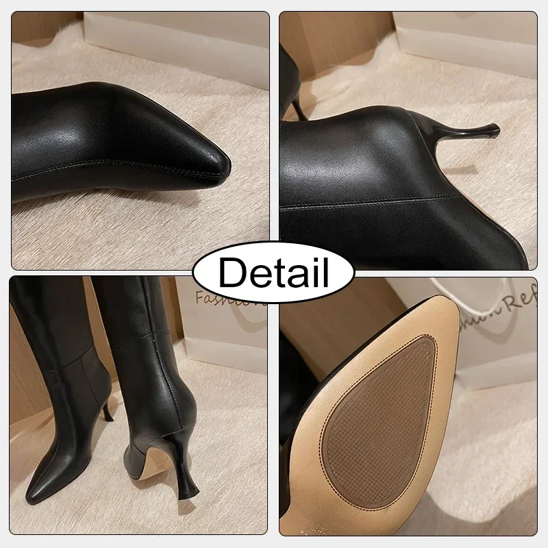 JOZHAMTA Size 34-42 Women Knee Boots Genuine Leather Sexy Thin High Heels Shoes Woman Winter Pointed Long Boots Casual Office