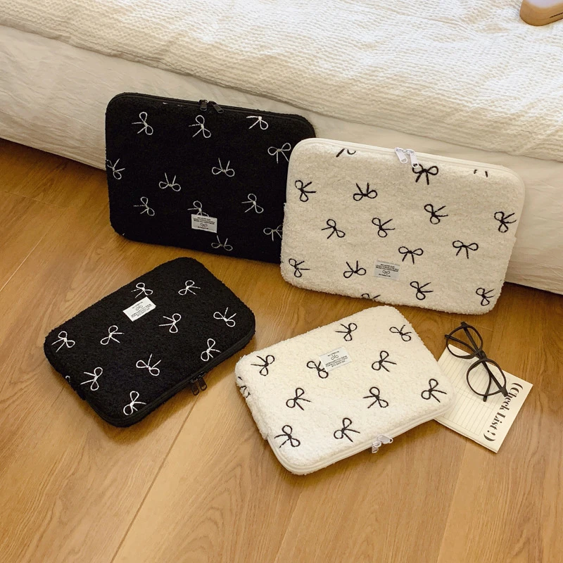 Women Bowknot Butterfly Laptop Computer Sleeve Bag For Macbook For Lenovo Thinkpad For IPad Pro For DELL For HP Storage Girl