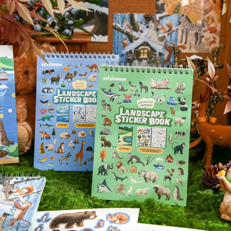 

Animal Party Series Coil Sticker Book Grassland Forest Undersea Landscape Creative DIY Craft Decals