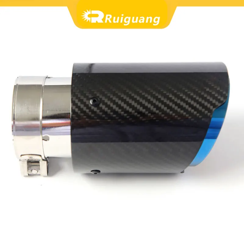 1 Pcs Universal Car Carbon Fibre Tail Throat Stainless Steel Bright Black Twill Glossy Exhaust Tip blue gold and AK logo