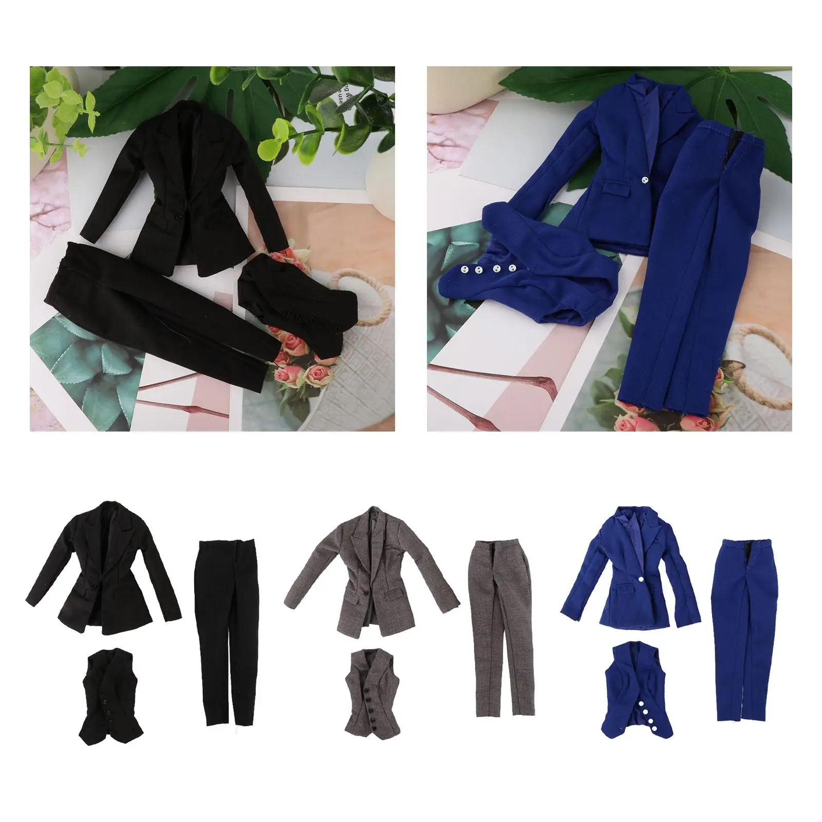 3x Fashion 1/6 Female Figure Doll Clothes Handmade Full Suit Outfit Jacket Pants for 12" Action Figures Dress up Doll Model Accs