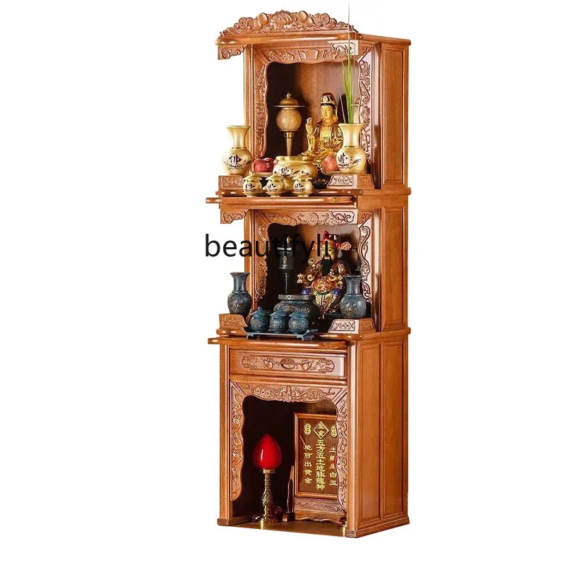 

zqSolid Wood Altar Cabinet Home Buddha Shrine Buddha Cabinet Worship Buddha Shrine Altar God Building