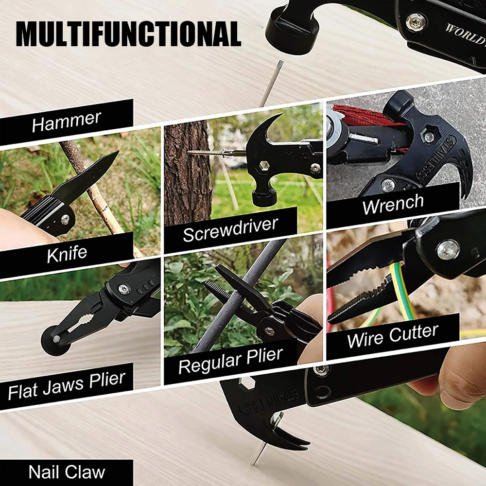 Stainless Steel Portable Claw Hammer with Nylon Sheath For Outdoor Survival Camping Hunting Folding Multifunctional Pliers