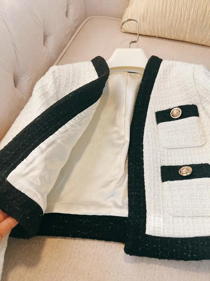   OL Commute ort Coat Gold Button Design Ele Ladylike Rich Girl Sle Faionable Tailored Fit Polyester Fabric