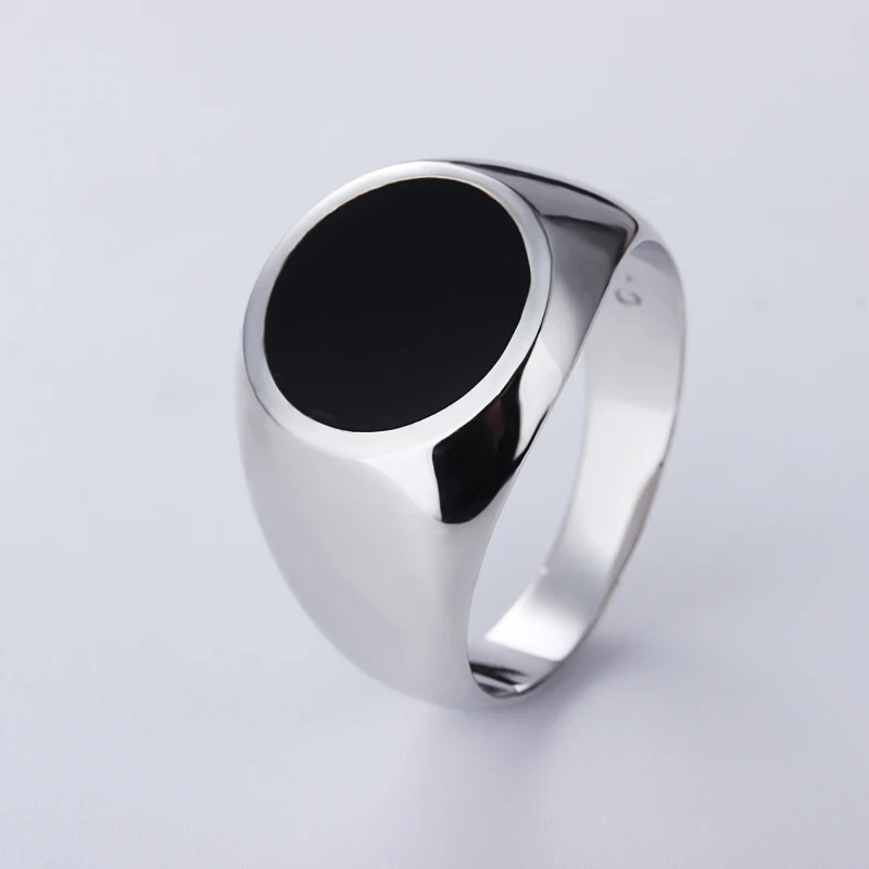 

925 Sterling Silver Black Enamel Men Ring
