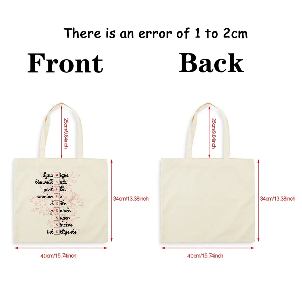 Teacher Theme Tote Bag Inspired School Shoulder Bag with French Style Design, Educational Motif Handbag Cadeau Maitresse D'école