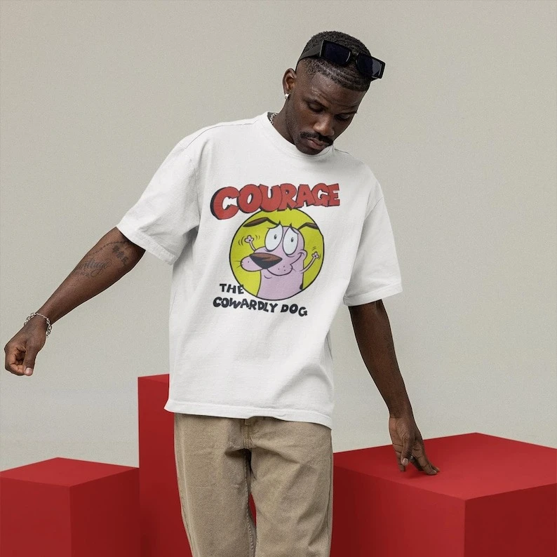 Vintage Courage the Cowardly Dog Cartoon Print Tops Retro Unisex Graphic Print 90s Nostalgia T-shirt Sweatshirt Hoodies Tops