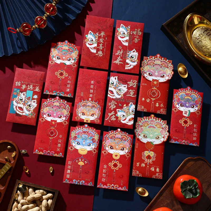 6Pcs Cartoon Cute Red Envelope Fashion Spring Festival Red Packet Creative Chinese New Year Lucky Red Bag Festiwalowe prezenty