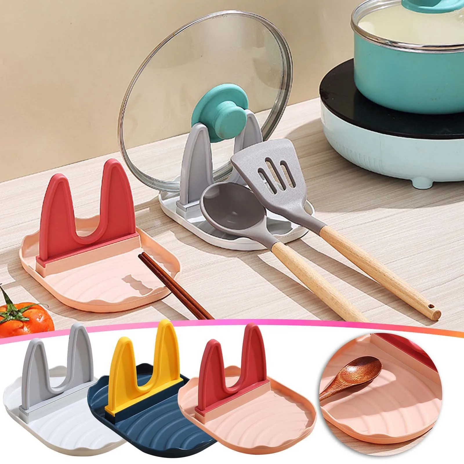 1pc Kitchen Pot Lid Holder Multifunctional Storage Rack Pot Lid Stand Drain Pan Lid Holder Spoons Rests Tableware Rack