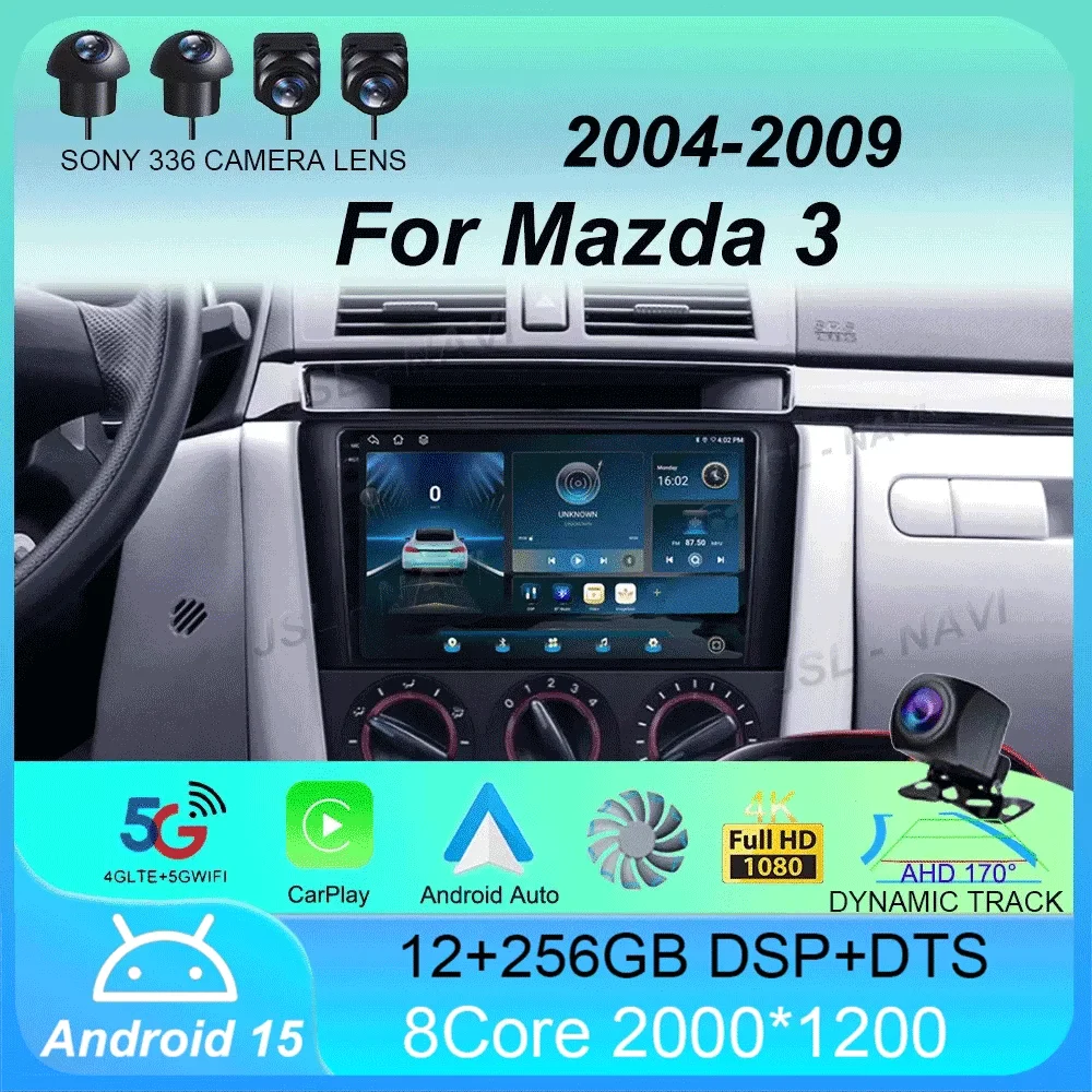 

2 Din Car Radio Android 15 For Mazda 3 2004-2009 Multimedia Player Stereo Navigation with BOSE Carplay Speakers Head Unit Video