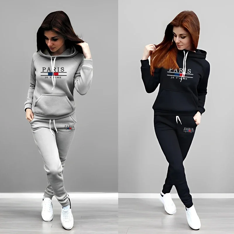 

Paris Fashion Tracksuit for Woman Hooded Sweatshirt Sweatpants Autumn Winter Female Daily Casual Sporty Jogger Suit Hoody Outfit